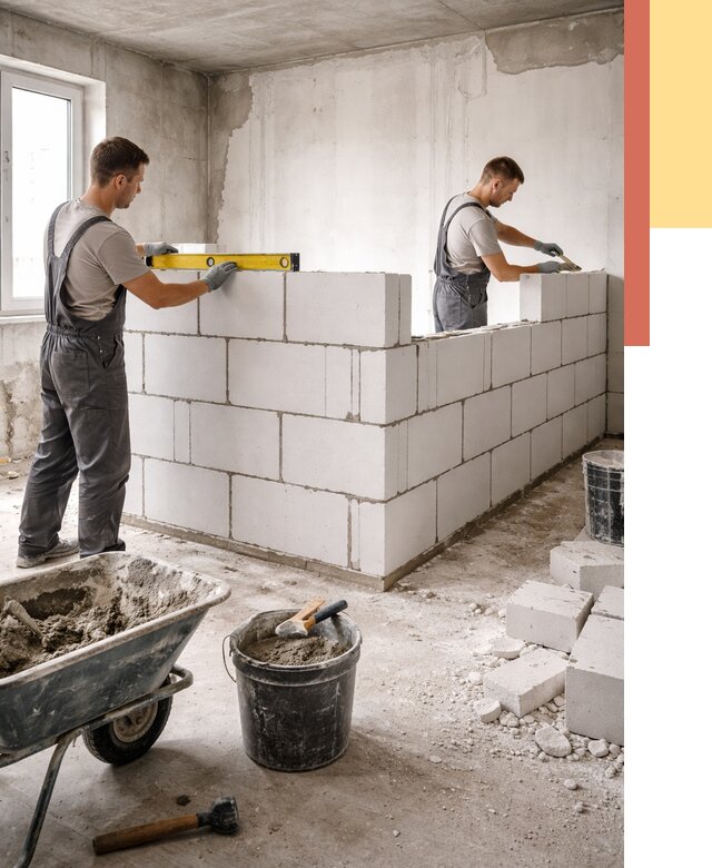 Кладка перегородок из ПГП в Воронеже от 2685 руб./м2 — монтаж и возведение под ключ | ОТДЕЛОЧНИК-Врн