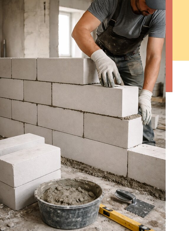 Кладка перегородок из силикатного блока в Воронеже от 4296 руб. под ключ | ОТДЕЛОЧНИК-Врн