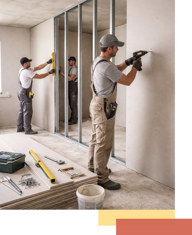 Однослойная перегородка из гипсокартона в Воронеже под ключ, монтаж и отделка