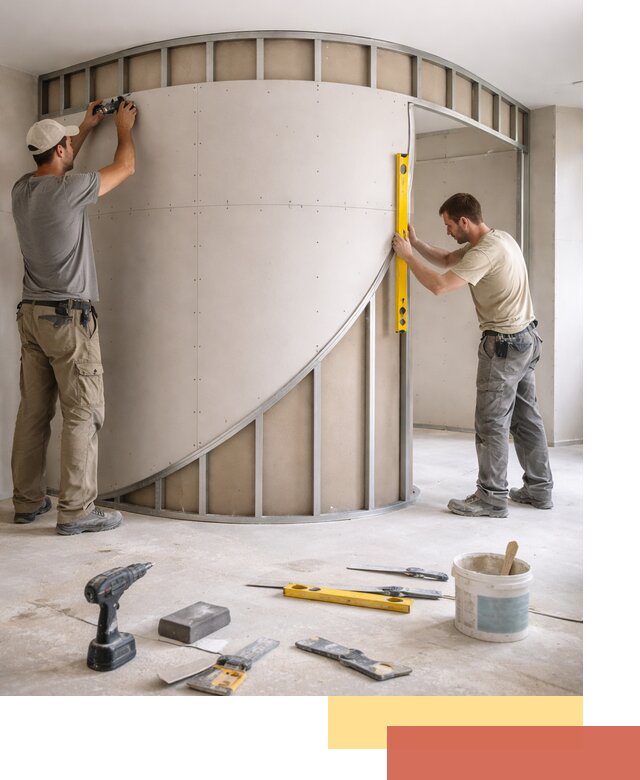 Радиусная перегородка из гипсокартона в Воронеже под ключ