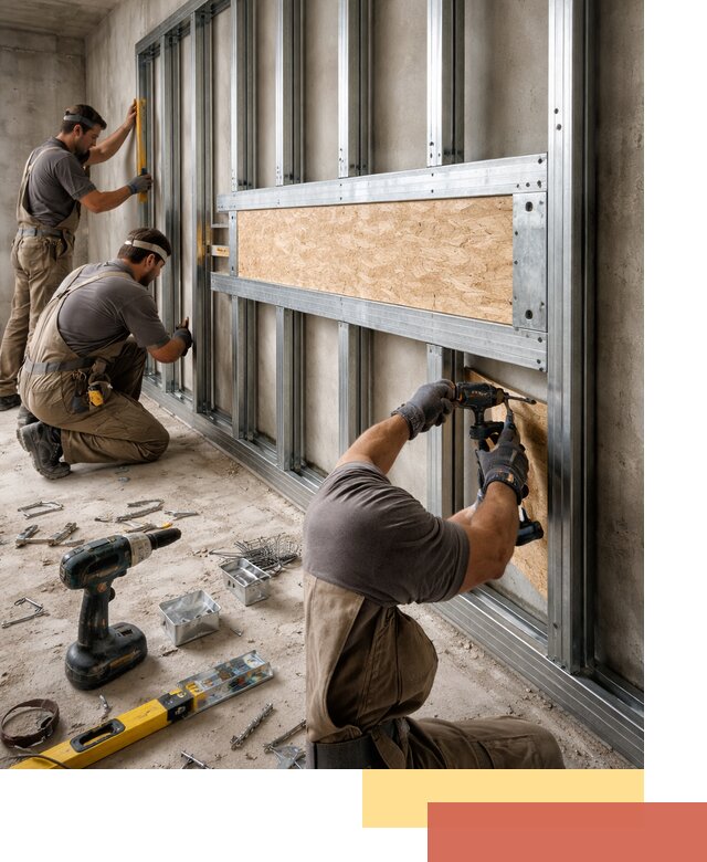 Усиленная перегородка для крепления тяжёлых конструкций в Воронеже