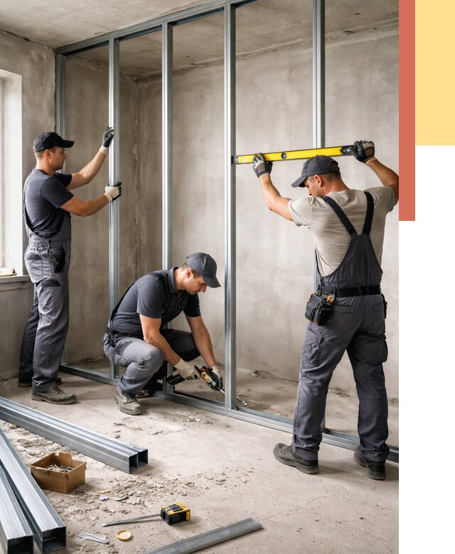 Монтаж каркаса перегородки из профиля в Воронеже от 806 руб. | ОТДЕЛОЧНИК-Врн