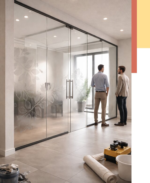 Стеклянные перегородки с рисунком в Воронеже от 13426 руб. монтаж и нанесение | ОТДЕЛОЧНИК-Врн