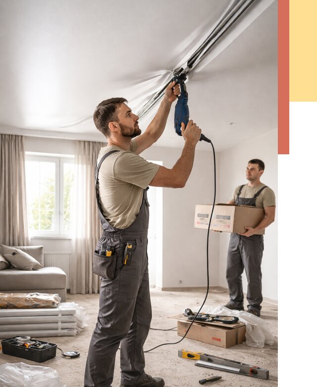 Монтаж сатинового натяжного потолка в Воронеже от 3759 руб. | Быстро, недорого — ОТДЕЛОЧНИК-Врн