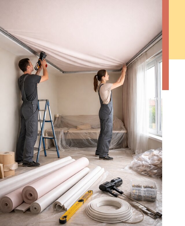 Монтаж цветного натяжного потолка в Воронеже от 4511 руб/м² — быстро и недорого | ОТДЕЛОЧНИК-Врн