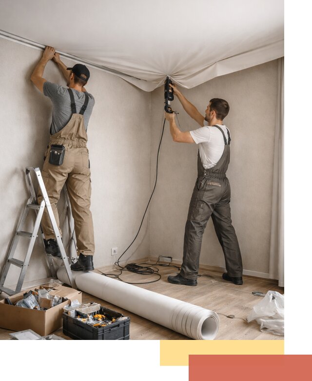 Монтаж цветного натяжного потолка в Воронеже за один день