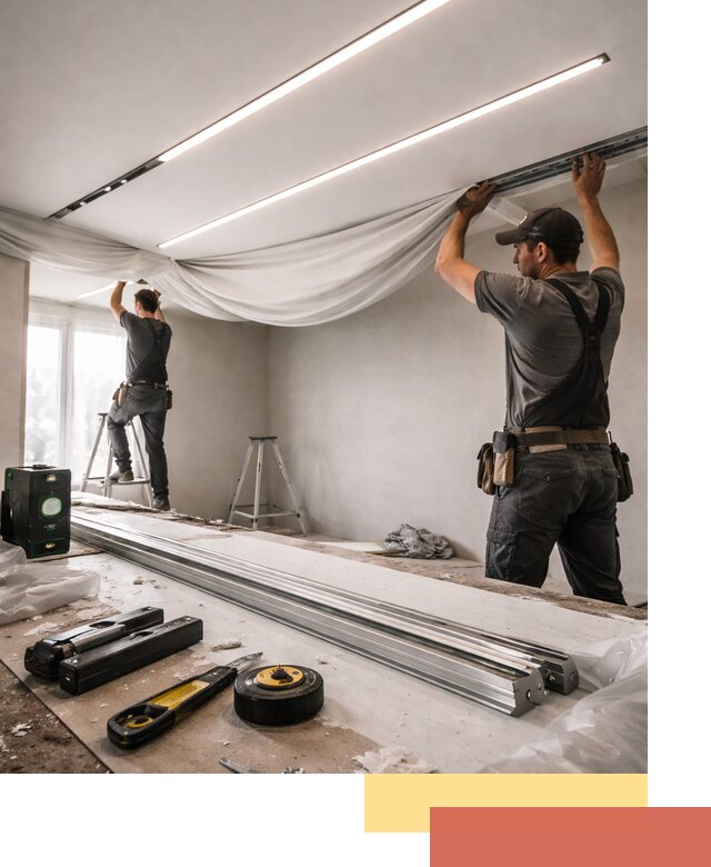 Монтаж натяжных потолков со световыми линиями в Воронеже