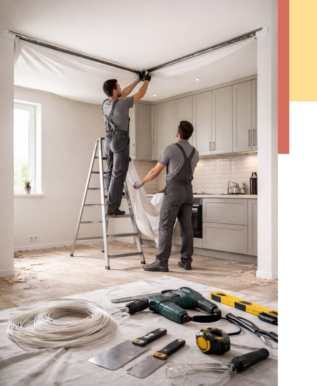 Установка натяжного потолка на кухне в Воронеже от 2578 руб. | ОТДЕЛОЧНИК-Врн