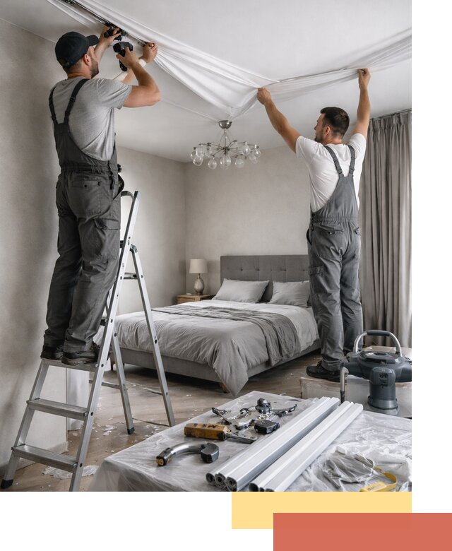 Монтаж натяжного потолка в спальне в Воронеже