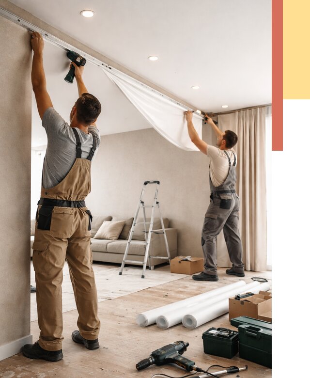 Монтаж натяжного потолка в гостиной в Воронеже от 591 руб. | ОТДЕЛОЧНИК-Врн