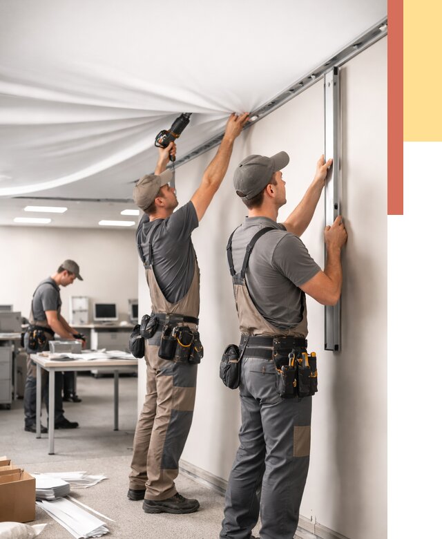 Монтаж натяжного потолка в офисе в Воронеже от 483 руб/м² — быстро и недорого | ОТДЕЛОЧНИК-Врн