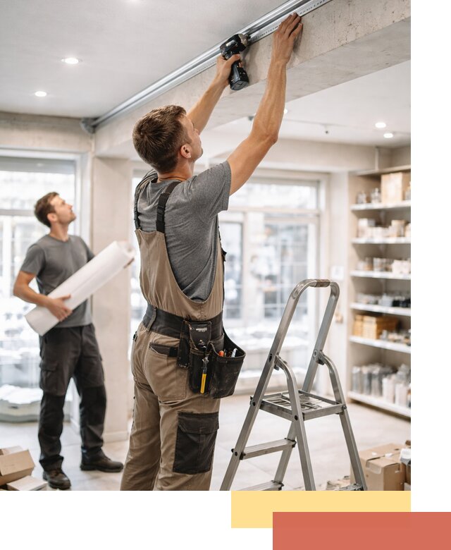 Монтаж натяжных потолков в магазине в Воронеже