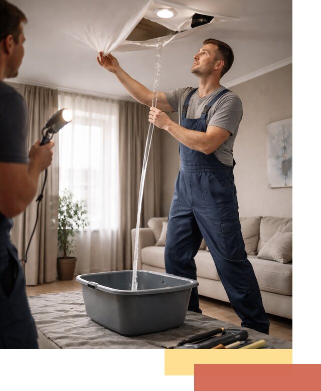 Слив воды с натяжного потолка в Воронеже быстро и аккуратно