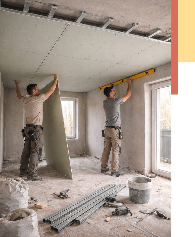 Одноуровневый потолок из гипсокартона в Воронеже от 806 руб. — монтаж под ключ | ОТДЕЛОЧНИК-Врн